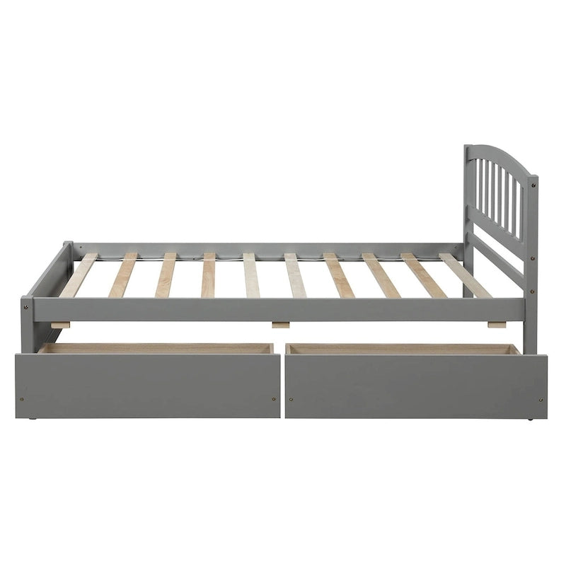 Twin Size Wood Platform Storage Bed with Drawers