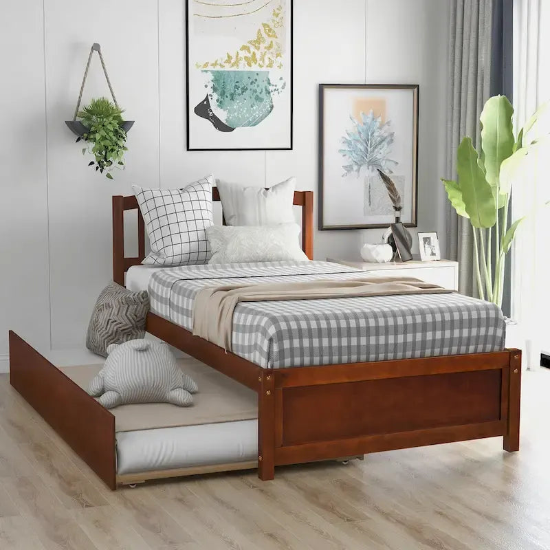 Twin Size Wood Platform Storage Bed with Drawers