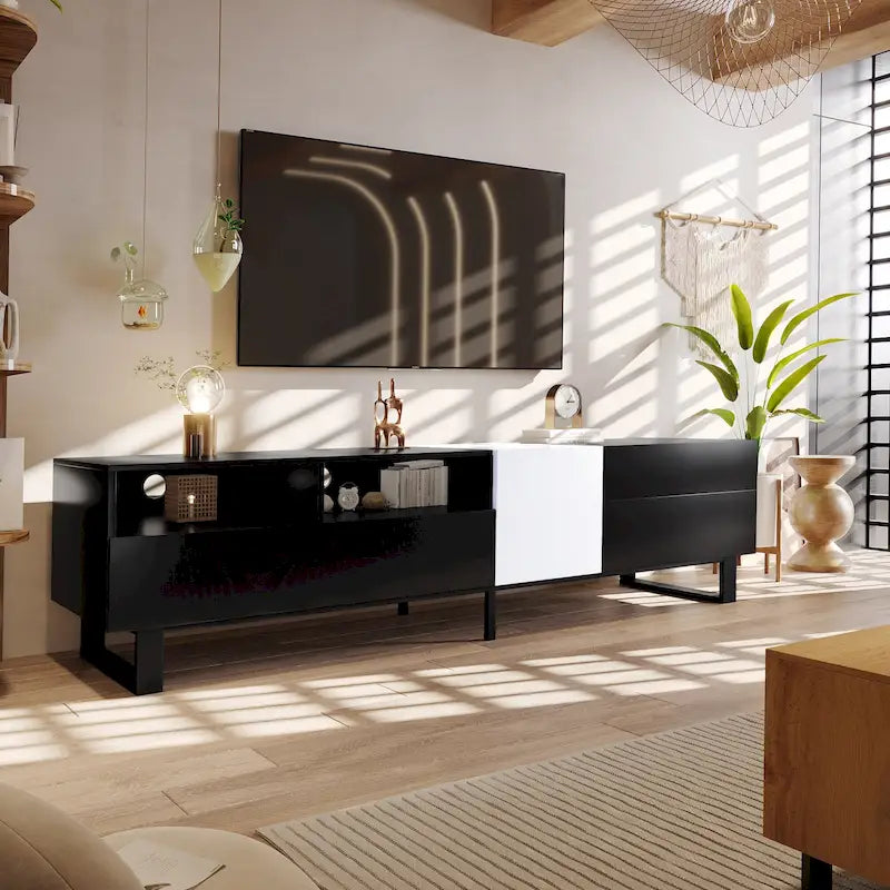 Modern TV Stand Media Console For 80 inch TV With Double Storage Space - 15.00 x 70.90 x 19.70