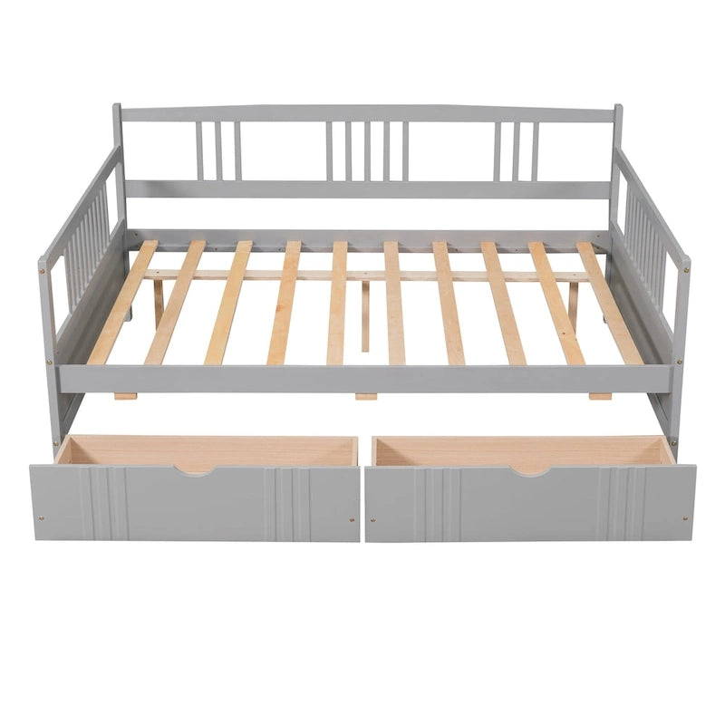 Full Size Daybed Wood Bed with Two Drawers
