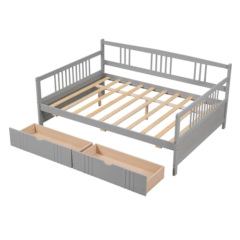 Full Size Daybed Wood Bed with Two Drawers