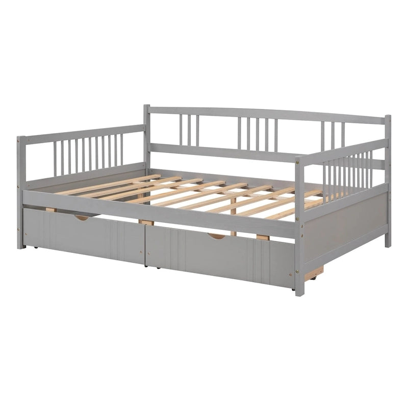 Full Size Daybed Wood Bed with Two Drawers