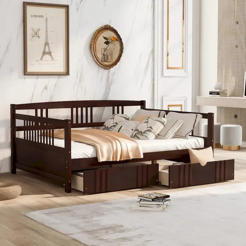 Full Size Daybed Wood Bed with Two Drawers