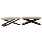 Marzala Beige Linen Wood X-Base Bench