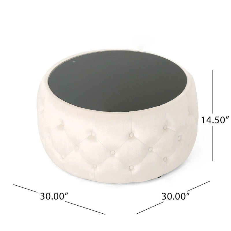 Chana Glam Velvet and Tempered Glass Coffee Table Ottoman by Christopher Knight Home