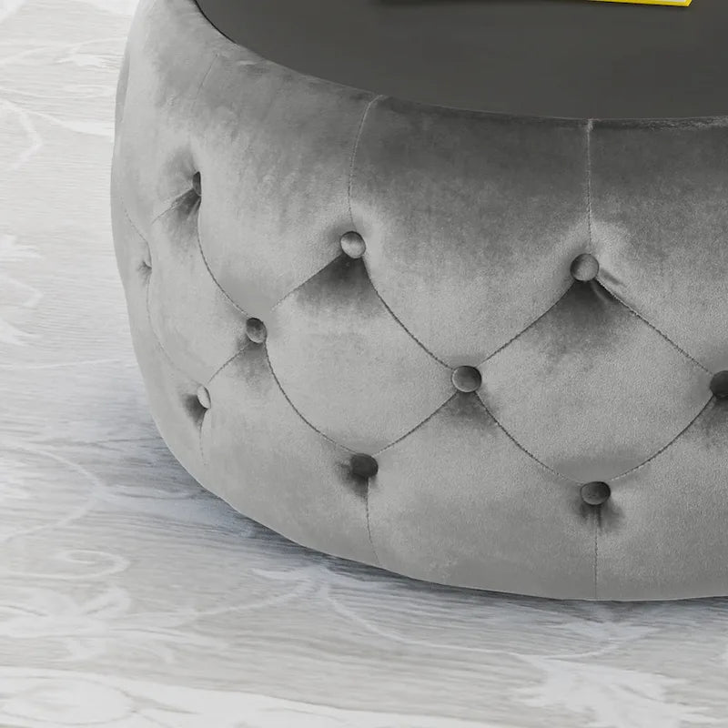 Chana Glam Velvet and Tempered Glass Coffee Table Ottoman by Christopher Knight Home