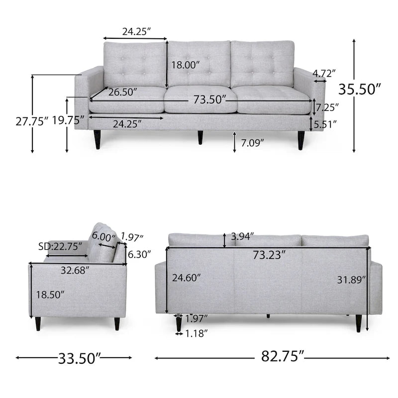 Adderbury Contemporary 3-seat Tufted Fabric Sofa by Christopher Knight Home