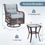 Costway 3 PCS Patio Furniture Set Rocking Chairs Set of 2 with Glass Top Side Table