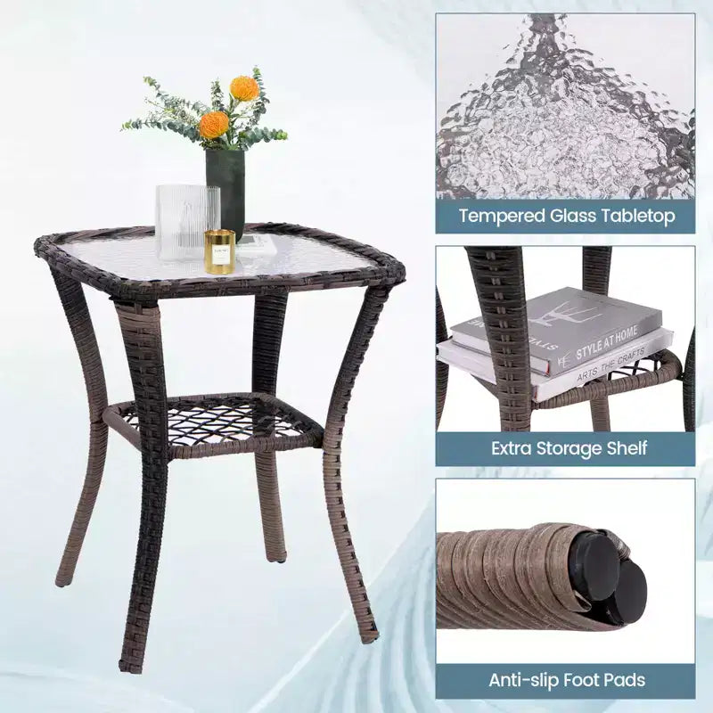 Costway 3 PCS Patio Furniture Set Rocking Chairs Set of 2 with Glass Top Side Table