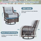 Costway 3 PCS Patio Furniture Set Rocking Chairs Set of 2 with Glass Top Side Table
