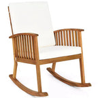 Costway 3 Pieces Acacia Wood Rocking Bistro Set with Coffee Table and Cushions for Lawn
