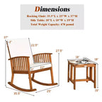 Costway 3 Pieces Acacia Wood Rocking Bistro Set with Coffee Table and Cushions for Lawn