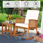 Costway 3 Pieces Acacia Wood Rocking Bistro Set with Coffee Table and Cushions for Lawn
