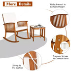 Costway 3 Pieces Acacia Wood Rocking Bistro Set with Coffee Table and Cushions for Lawn