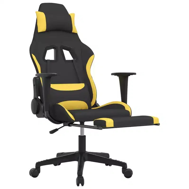 vidaXL Gaming Chair with Footrest, Black and Yellow, Fabric