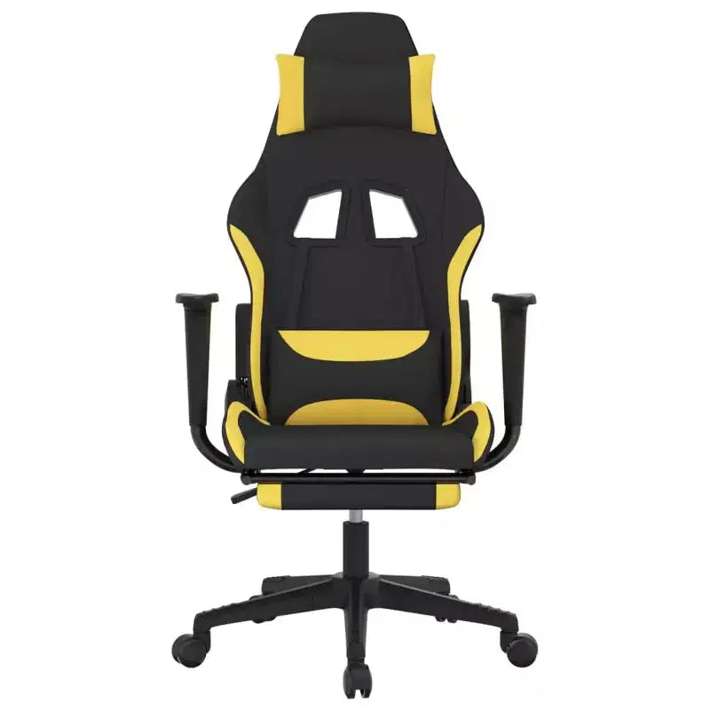 vidaXL Massage Gaming Chair with Footrest, Black and Yellow, Fabric