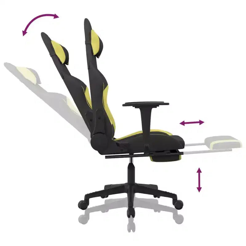 vidaXL Gaming Chair with Footrest, Black and Light Green, Fabric