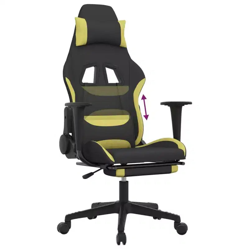 vidaXL Gaming Chair with Footrest, Black and Light Green, Fabric