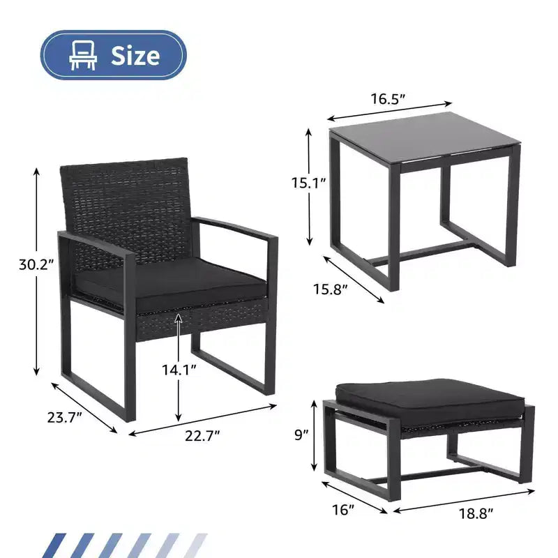 Sunsitt 5pc Steel Wicker Outdoor Patio Conversation Bistro Set