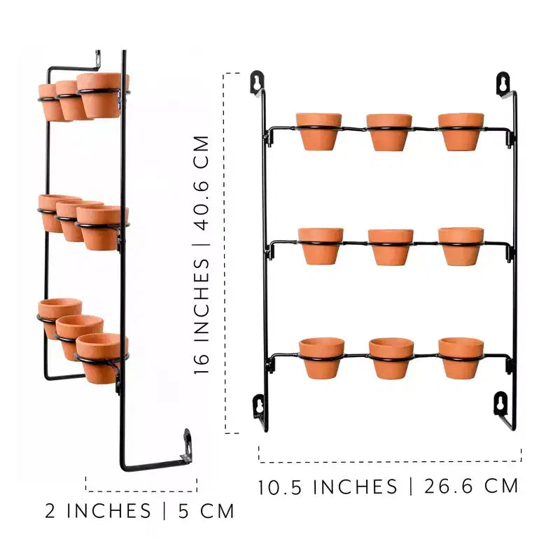AuldHome Design 2 Mini Clay Pot Hanging Rack; 3x3 Grid Pot Hanger for Plants and Decorative Use
