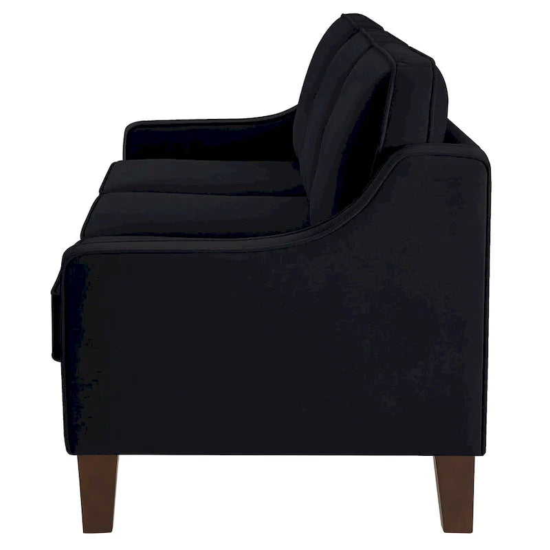 Modern 3-Seat Sofa Couch with Scooped Armrest and Wood Legs - 29.00 x 74.00 x 34.25