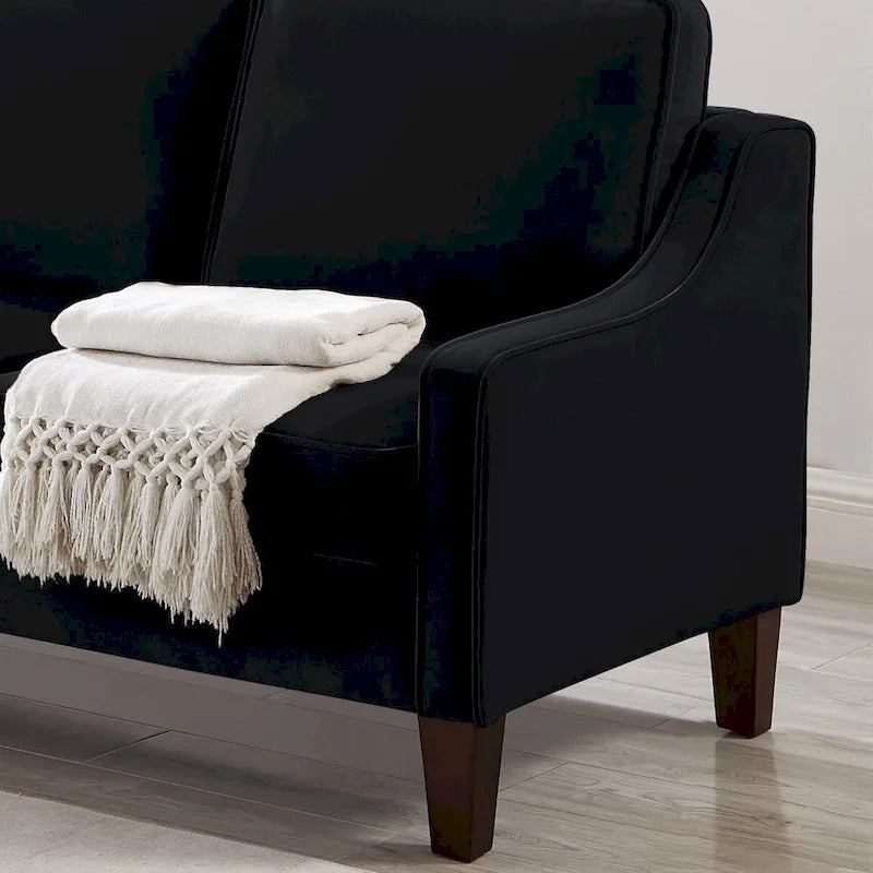 Modern 3-Seat Sofa Couch with Scooped Armrest and Wood Legs - 29.00 x 74.00 x 34.25