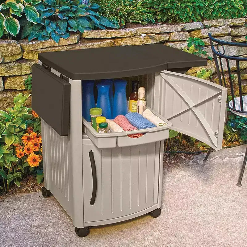 Suncast DCP2000 Portable Outdoor Patio Prep Serving Station Table and Cabinet