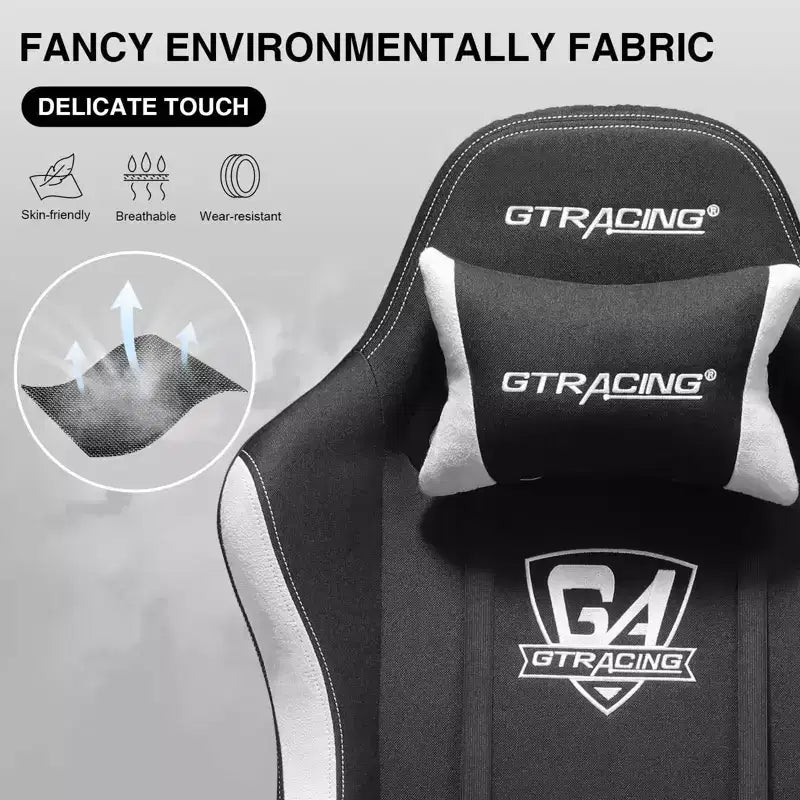 GTRACING Gaming Chair Fabric Height Adjustable Footrest Reclining Office Chair