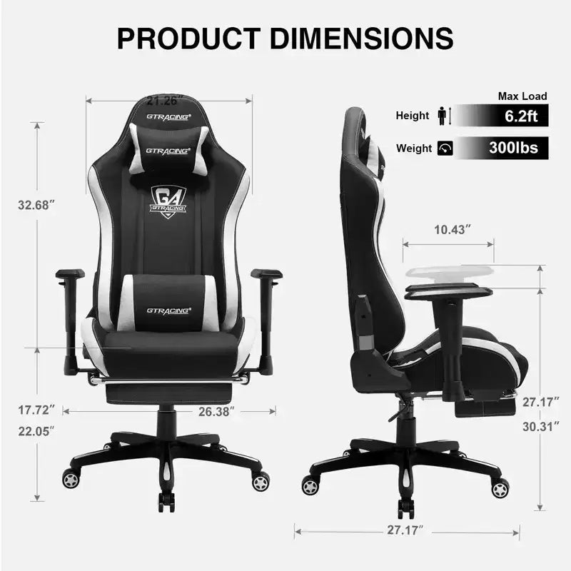 GTRACING Gaming Chair Fabric Height Adjustable Footrest Reclining Office Chair