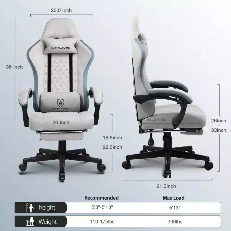 GTPLAYER Gaming Chair Fabric Office Chair with Linkage Armrests Ergonomic Computer Chair