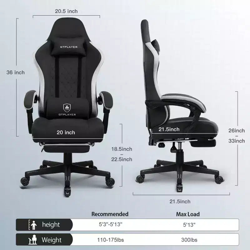 GTPLAYER Gaming Chair Fabric Office Chair with Linkage Armrests Ergonomic Computer Chair