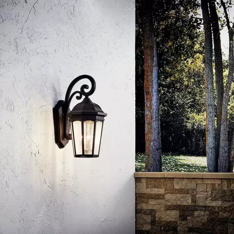 Courtyard 26.5 3 Light Outdoor Wall Light with Clear Seeded Glass in Textured Black