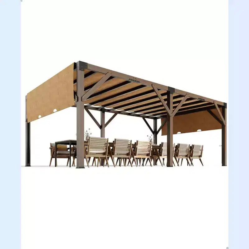 12 X 20 FT Wood Pergola, Retractable Shade Canopy, Outdoor Wooden Pergola for Patio