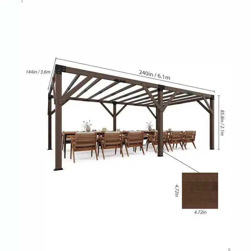 12 X 20 FT Wood Pergola, Retractable Shade Canopy, Outdoor Wooden Pergola for Patio