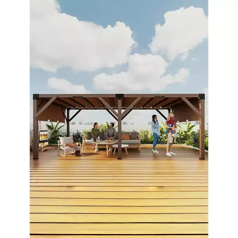 12 X 20 FT Wood Pergola, Retractable Shade Canopy, Outdoor Wooden Pergola for Patio