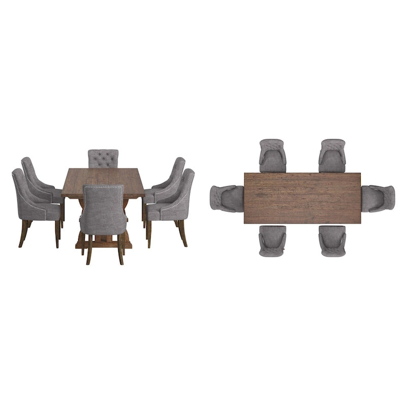 Bratislava Reclaimed Wood Table with Button Tufted Curved Back Chairs Dining Set