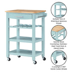 Ellaine 4 Tier Butcher Block Kitchen Cart with Drawer and Wine Rack