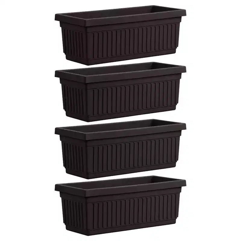 HC Companies 24 Inch Long Fluted Plastic Venetian Garden Window Container Planter Box for Flowers, Vegetables, or Succulents, Black (4 Pack)