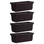 HC Companies 24 Inch Long Fluted Plastic Venetian Garden Window Container Planter Box for Flowers, Vegetables, or Succulents, Black (4 Pack)