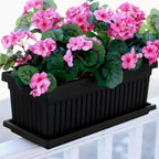HC Companies 24 Inch Long Fluted Plastic Venetian Garden Window Container Planter Box for Flowers, Vegetables, or Succulents, Black (4 Pack)