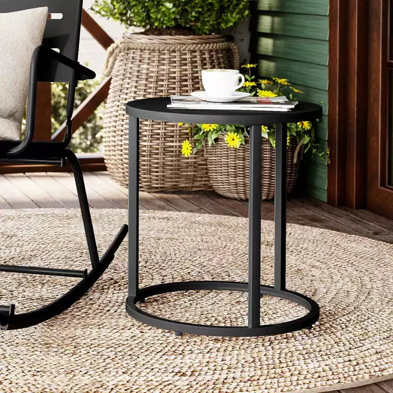 Crestlive Products Patio Side Table, Chaise Lounge Table, Snack End Table, Metal Round Coffee Bistro Table for Indoor Outdoor (Black)
