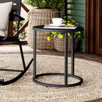 Crestlive Products Patio Side Table, Chaise Lounge Table, Snack End Table, Metal Round Coffee Bistro Table for Indoor Outdoor (Black)
