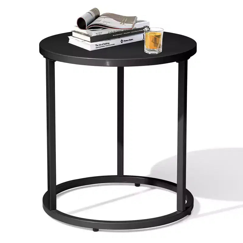 Crestlive Products Patio Side Table, Chaise Lounge Table, Snack End Table, Metal Round Coffee Bistro Table for Indoor Outdoor (Black)