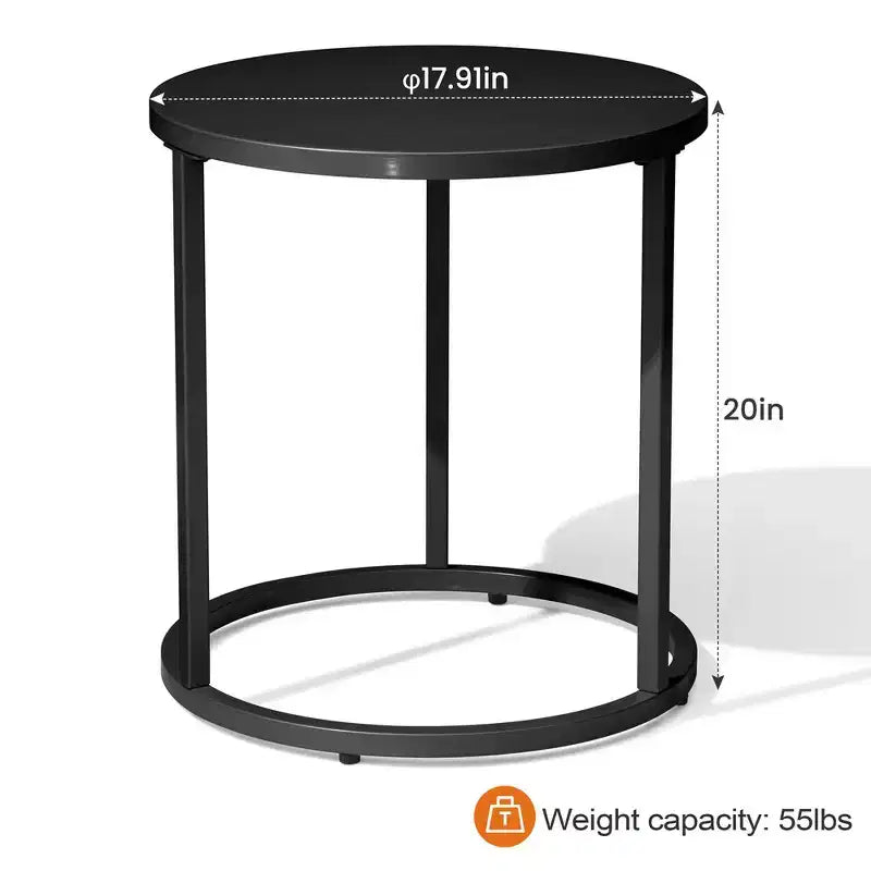 Crestlive Products Patio Side Table, Chaise Lounge Table, Snack End Table, Metal Round Coffee Bistro Table for Indoor Outdoor (Black)