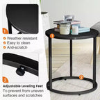 Crestlive Products Patio Side Table, Chaise Lounge Table, Snack End Table, Metal Round Coffee Bistro Table for Indoor Outdoor (Black)