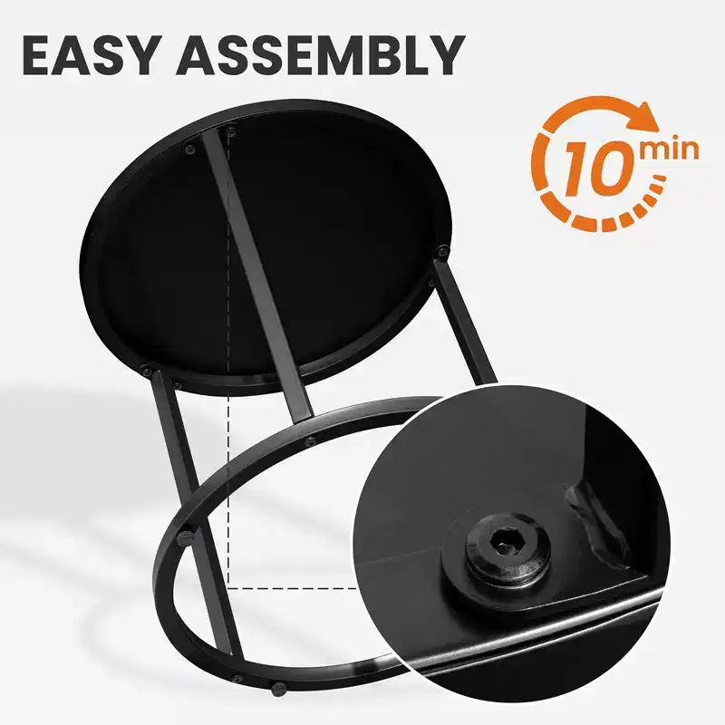 Crestlive Products Patio Side Table, Chaise Lounge Table, Snack End Table, Metal Round Coffee Bistro Table for Indoor Outdoor (Black)