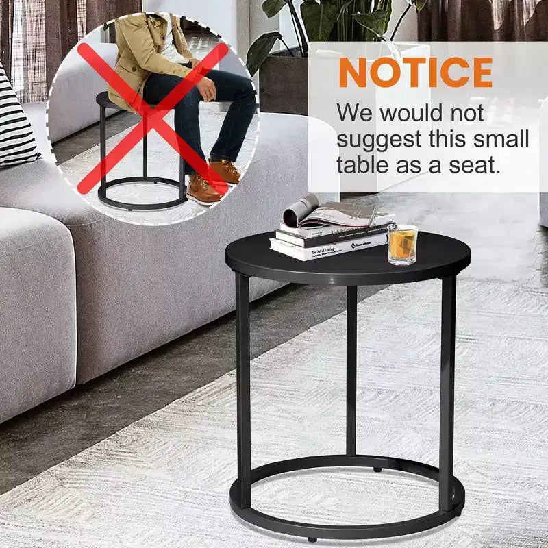 Crestlive Products Patio Side Table, Chaise Lounge Table, Snack End Table, Metal Round Coffee Bistro Table for Indoor Outdoor (Black)