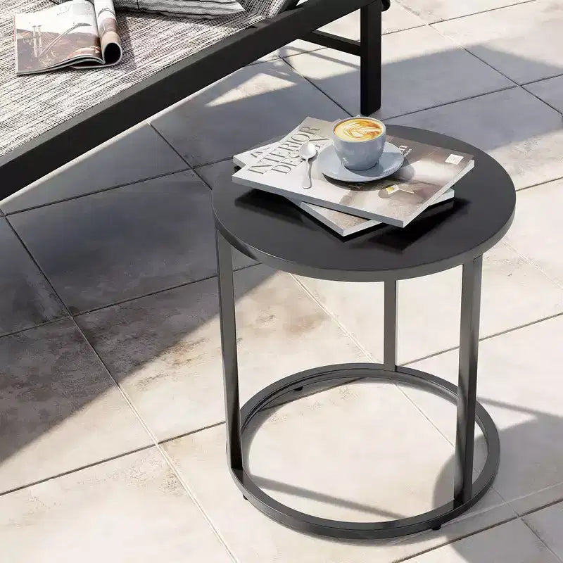 Crestlive Products Patio Side Table, Chaise Lounge Table, Snack End Table, Metal Round Coffee Bistro Table for Indoor Outdoor (Black)
