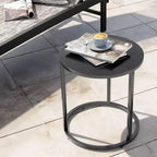 Crestlive Products Patio Side Table, Chaise Lounge Table, Snack End Table, Metal Round Coffee Bistro Table for Indoor Outdoor (Black)