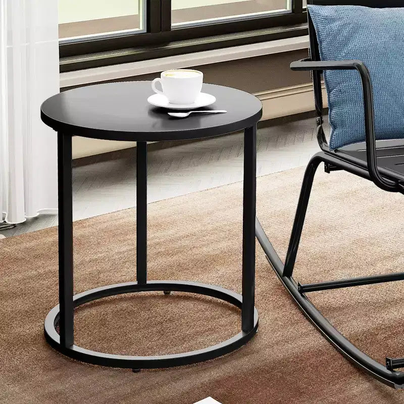 Crestlive Products Patio Side Table, Chaise Lounge Table, Snack End Table, Metal Round Coffee Bistro Table for Indoor Outdoor (Black)